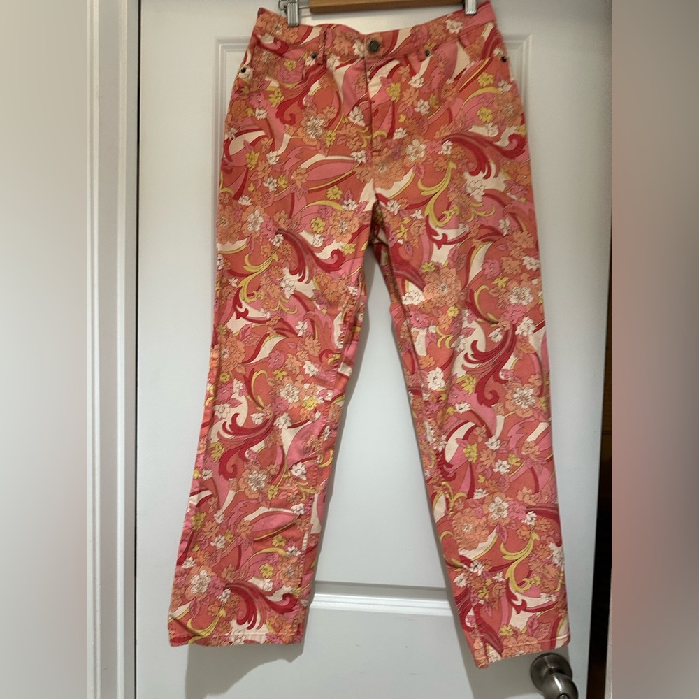 Talbots Floral Pink and Orange Paisley Patterned Pants Size 12P